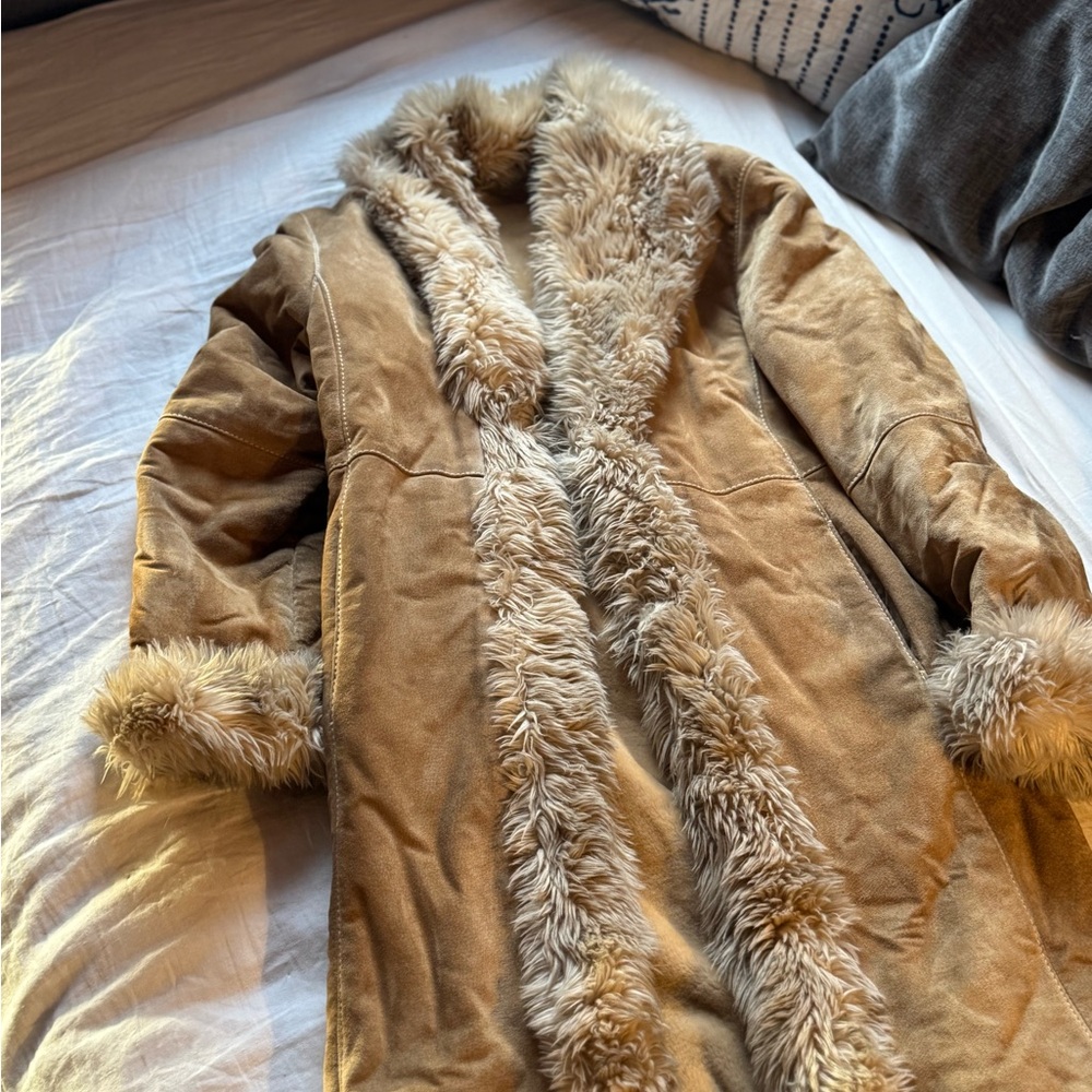 Wilsons Leather Tan Shearling-Trim Trench Coat